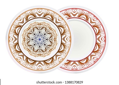 Set of round floral frame and mandala ornament. Vector illustration