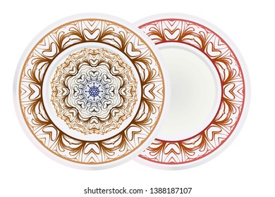 Set of round floral frame and mandala ornament. Vector illustration