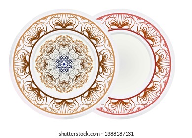 Set of round floral frame and mandala ornament. Vector illustration