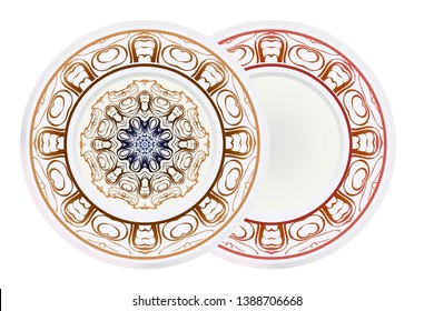 Set of round floral frame and mandala ornament. Vector illustration