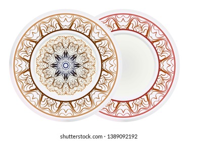 Set of round floral frame and mandala ornament. Vector illustration