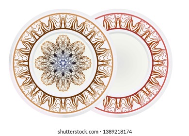 Set of round floral frame and mandala ornament. Vector illustration