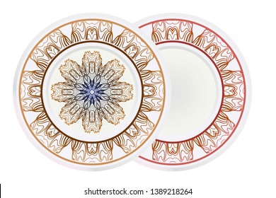 Set of round floral frame and mandala ornament. Vector illustration