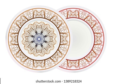 Set of round floral frame and mandala ornament. Vector illustration