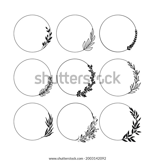 Set of\
round floral frames. Vintage laurel wreaths. Plants wreaths with\
leaves, branches, berries. Decorative doodle elements for design.\
Vector illustration  isolated on white\
background