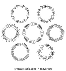 Set of  round floral framework. Template for style design.