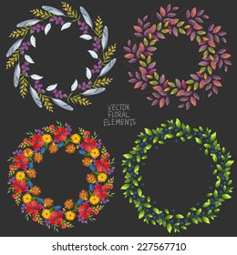 Set of round floral graphic design elements