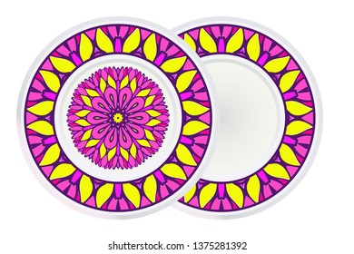 Set of Round Floral Mandala Ornament and frame. Vector Illustration. Isolated. Oriental Design Layout.