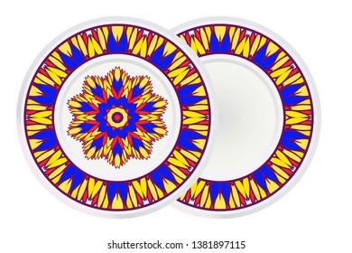 Set of Round Floral Mandala Ornament and frame. Vector Illustration. Isolated. Oriental Design Layout.