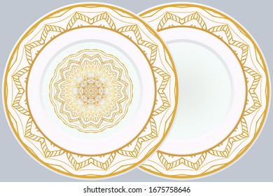 Set of Round Floral Mandala Ornament and frame. Vector Illustration. Isolated. Oriental Design Layout.