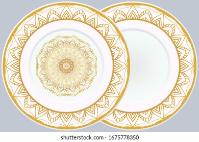 Set of Round Floral Mandala Ornament and frame. Vector Illustration. Isolated. Oriental Design Layout.