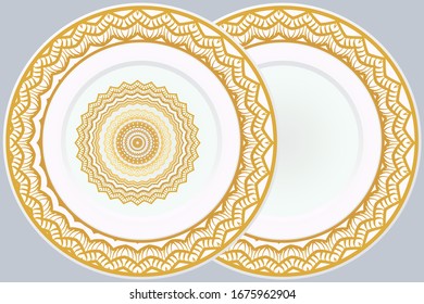 Set of Round Floral Mandala Ornament and frame. Vector Illustration. Isolated. Oriental Design Layout.