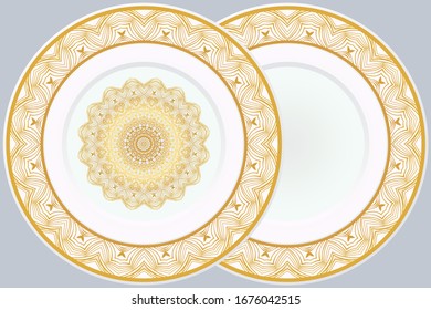 Set of Round Floral Mandala Ornament and frame. Vector Illustration. Isolated. Oriental Design Layout.