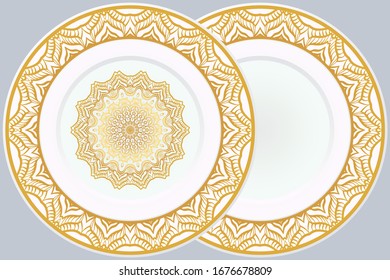 Set of Round Floral Mandala Ornament and frame. Vector Illustration. Isolated. Oriental Design Layout.