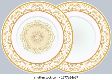 Set of Round Floral Mandala Ornament and frame. Vector Illustration. Isolated. Oriental Design Layout.