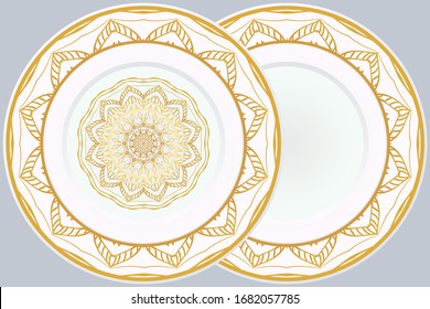 Set of Round Floral Mandala Ornament and frame. Vector Illustration. Isolated. Oriental Design Layout.