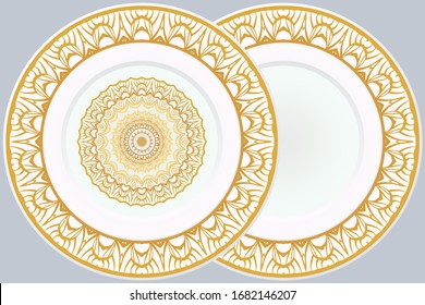 Set of Round Floral Mandala Ornament and frame. Vector Illustration. Isolated. Oriental Design Layout.