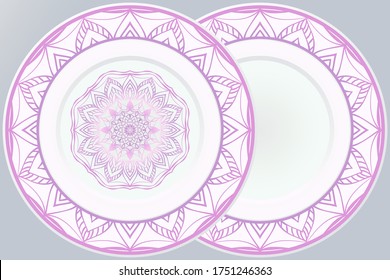 Set of Round Floral Mandala Ornament and frame. Vector Illustration. Isolated. Oriental Design Layout.
