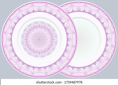 Set of Round Floral Mandala Ornament and frame. Vector Illustration. Isolated. Oriental Design Layout.