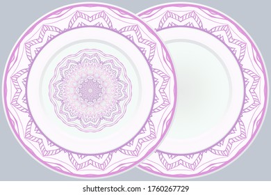 Set of Round Floral Mandala Ornament and frame. Vector Illustration. Isolated. Oriental Design Layout.