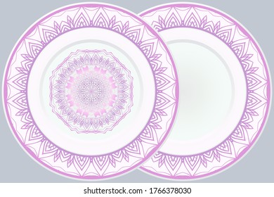 Set of Round Floral Mandala Ornament and frame. Vector Illustration. Isolated. Oriental Design Layout.