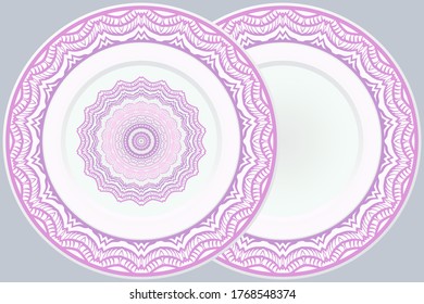 Set of Round Floral Mandala Ornament and frame. Vector Illustration. Isolated. Oriental Design Layout.