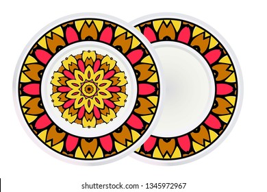 Set of round Flower Coloring Mandala and frame. Decorative Elements. Vector Illustration. Oriental Pattern, Indian, Moroccan, Mystic, Ottoman Motifs.