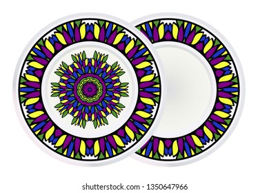 Set of round Flower Coloring Mandala and frame. Decorative Elements. Vector Illustration. Oriental Pattern, Indian, Moroccan, Mystic, Ottoman Motifs.