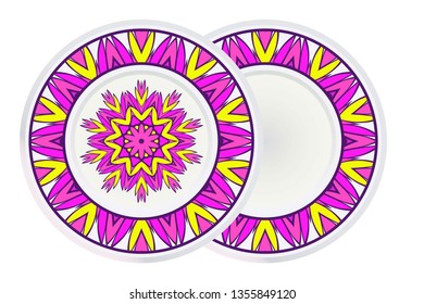 Set of round Flower Coloring Mandala and frame. Decorative Elements. Vector Illustration. Oriental Pattern, Indian, Moroccan, Mystic, Ottoman Motifs.