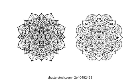 Set of round flower mandalas isolated on white background