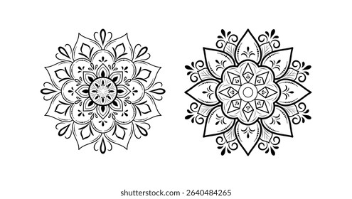 Set of round flower mandalas isolated on white background