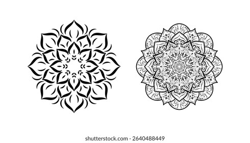 Set of round flower mandalas isolated on white background