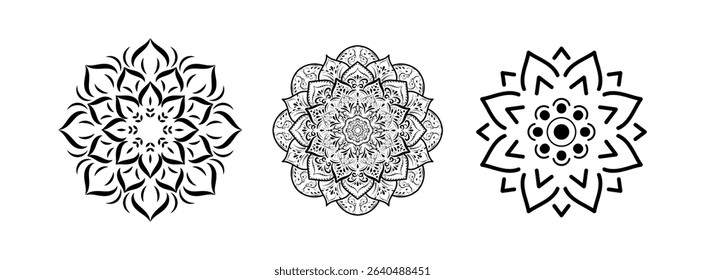 Set of round flower mandalas isolated on white background