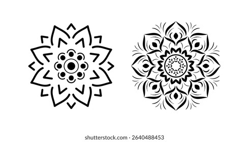Set of round flower mandalas isolated on white background