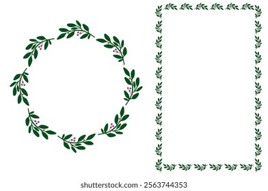 Set of round frame and border design concept of leafy art isolated on white background - vector illustration