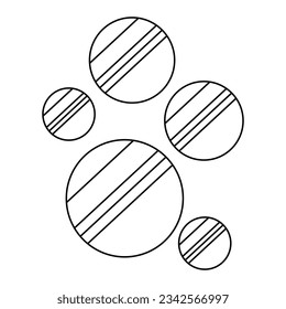 Set of round frameless mirrors with reflection, doodle style flat vector outline for coloring book