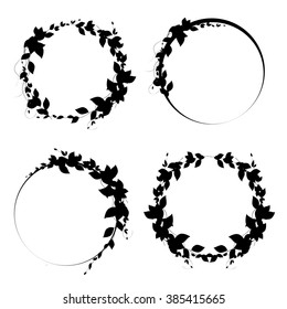 Set of round frames. black framework with leaves. Vector round design elements for your text