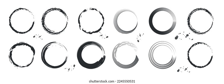 conjunto de marcos redondos para el logotipo negro de brillo, logotipo de la empresa, estudio de belleza y uso personal, pinceladas de pincel marco del logotipo 