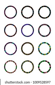 Set of round frames with colorful ornament.  Elements for graphic design - banner, poster, flyer, brochure, card. 
 Vector collection of circle borders. 