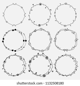 Set Of Round Frames For Decoration. Handmade Vector Illustration.