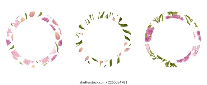 set of round frames from different floral patterns