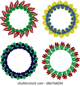 A set of round frames from different ripe and juicy berries.