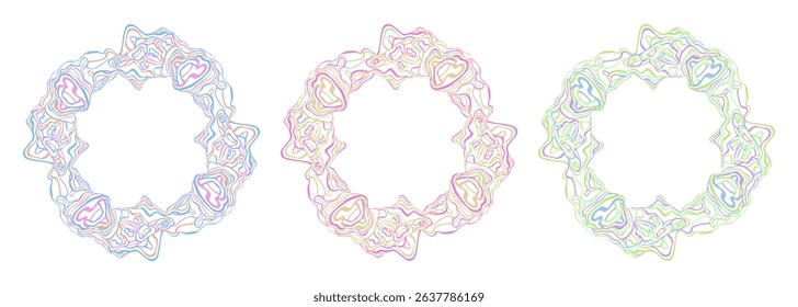 Set of round frames with doodle pattern - hand drawn vector illustration.