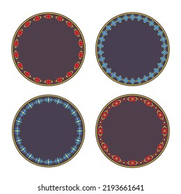 Set of round frames with elements of Ukrainian national ornament and color palette.
Vector illustration isolated on white background