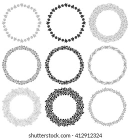 Set of round frames with flowers. Decorative elements for design.
