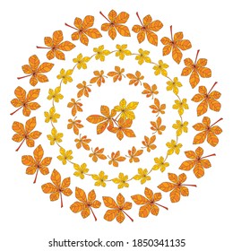 Set of round frames in the form of wreaths of chestnut leaves. Vector illustration.