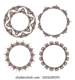 Set of round frames with a mehendi pattern. Vector element for invitations, cards, banners and your design