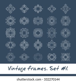 Set of round frames. Nine decorative elements for logo design with stripes braiding borders. Vector illustration.