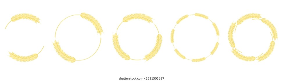 Set of round frames from wheat ears. Transparent background, vector illustration. Agriculture, harvest, winner, award, natural, healthy, organic, bio food emblem.
