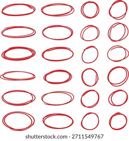 Conjunto de Formas redondas a mano alzada que destacan los marcos rojos ásperos y delgados